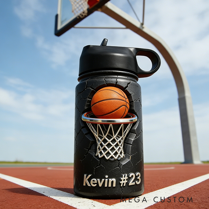 Personalized Basketball Water Bottle with Custom Name and Number for Basketball Enthusiasts Kids Teenager Back to School Gifts