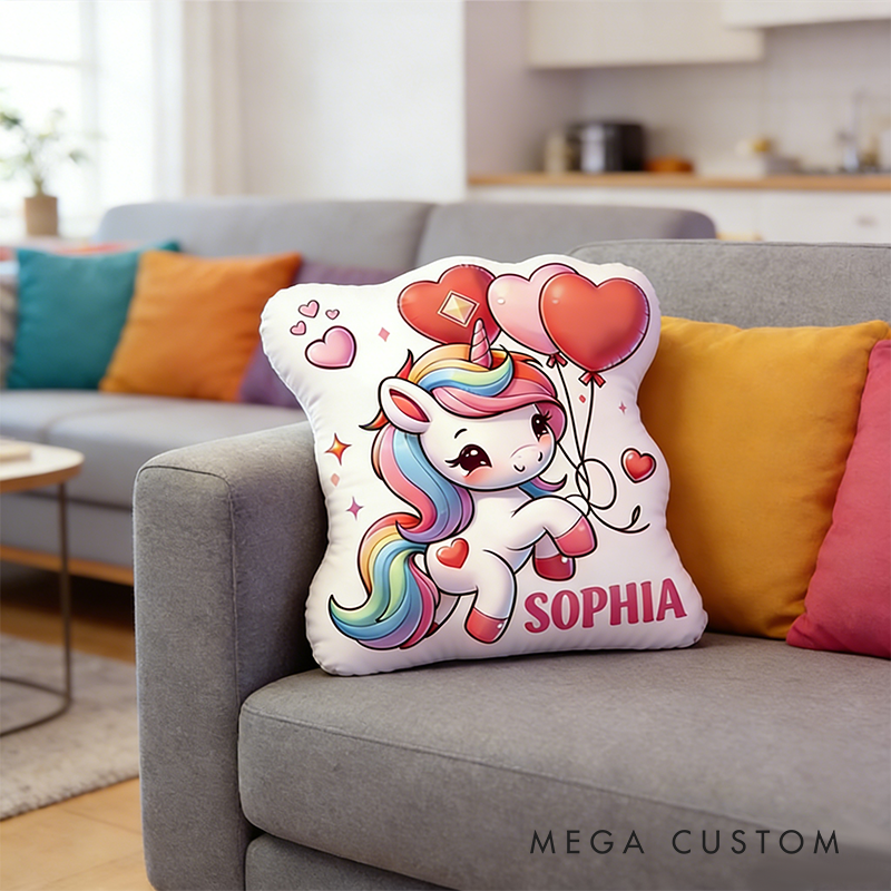 Personalized Valentine's Day Gift Pillow Pastel Colors Custom Name and Whimsical Fantasy Style Graphic 3D Print Pillow for her