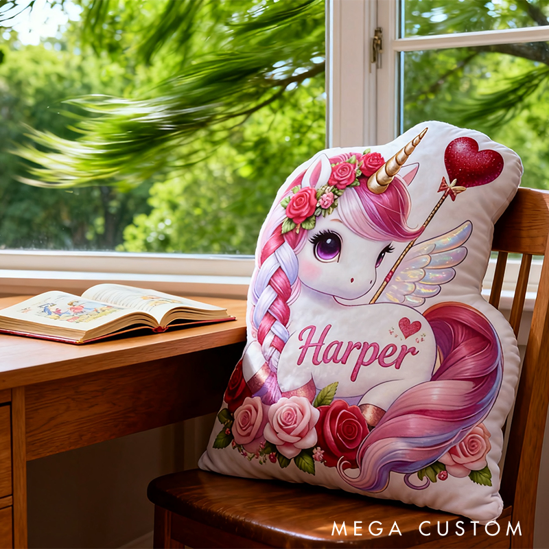 Personalized Valentine's Day Gift Pillow Pastel Colors Custom Name and Whimsical Fantasy Style Graphic 3D Print Pillow for Her