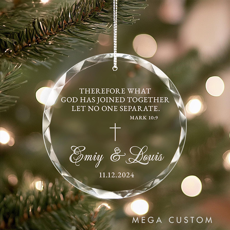 Personalized Christian Wedding Christmas Glass Ornament with Custom Name and Date Our First Christmas Ornament Bible Verse Decor Engagement Gifts