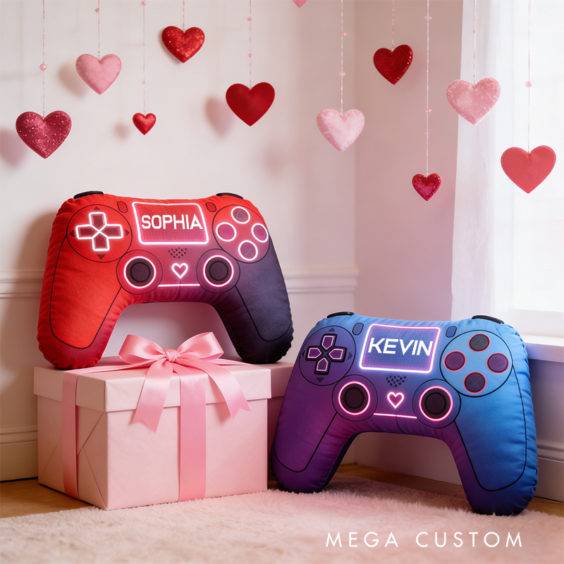 Personalized Love Cyberpunk Game Couple Controller Shaped Pillow for Game Lovers Valentines Day Gift Plush Pillow Christmas Gift for Couples