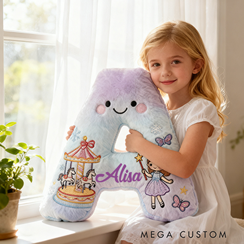 Personalized Whimsical Letter Christmas Gift Pillow and Magical Embroidery Graphic 3D Print Pillow for Kids