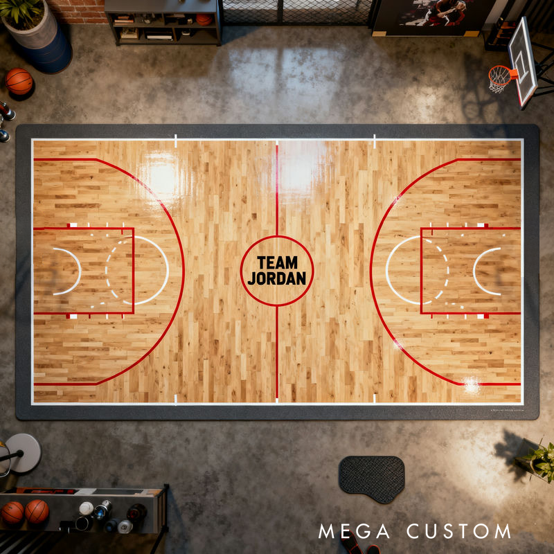 Personalized Basketball Court Rug with Custom Team Name for Home Decor