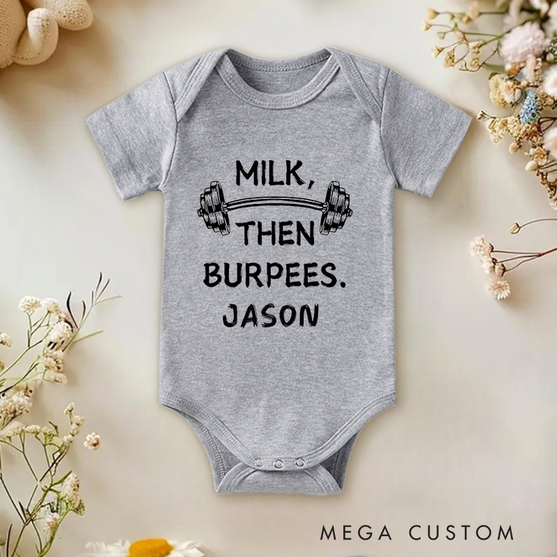 Personalized Milk Then Burpees Baby Onesie Baby Shower Gift Ideas for New Parents