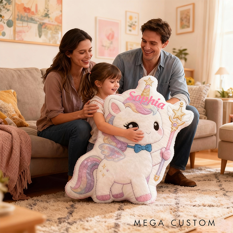 Personalized Name Pillow with Rainbow Mane Magic Wand Star Bow Tie and Glittery Wings for a Cute and Magical Design Graphic 3D Print Pillow