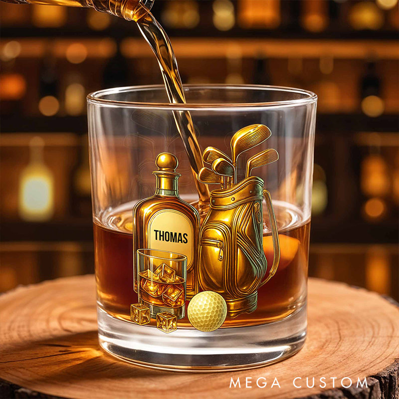 Personalized Golf Whiskey Glass with Custom Name for Enthusiasts