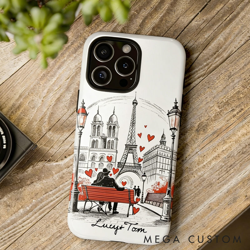 Personalized Romantic Paris Line Art Phone Case with Custom Name for Traveling Lovers 