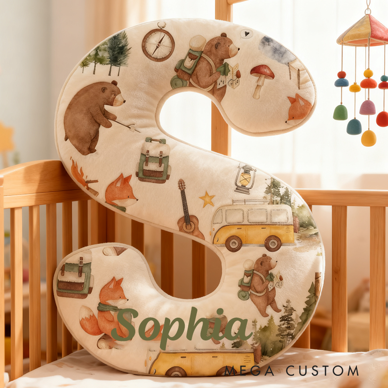 Personalized Cute Camping Kid Pillow Abear Camping Animals Fox Backpack Lover Kid Pillow Gifts for Kid Camping