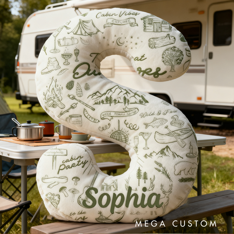 Personalized Outdoor Whimsical Pillow Drawn Elements Cabin Party Camping Wilderness Pillow Gift for Adventure Outdoor Canping Lover