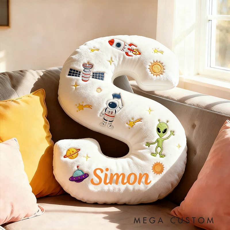 Personalized Space Alphabet Letters Pillow Galaxy Astronaut Rocket Planet Pillow Gifts for Kid Science Fiction Fans