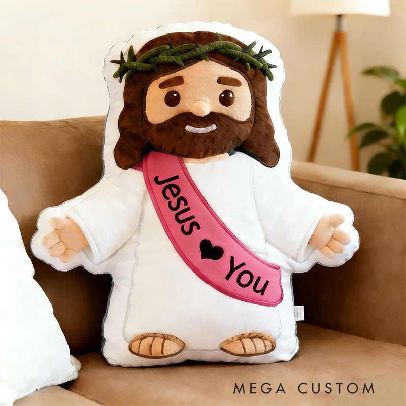 Personalized Cute Jesus Pillow with Sash Jesus Love You Custom Name Religious Gift Prayer Corner Faith Gift Christian Jesus Pillow for Kids or Adults