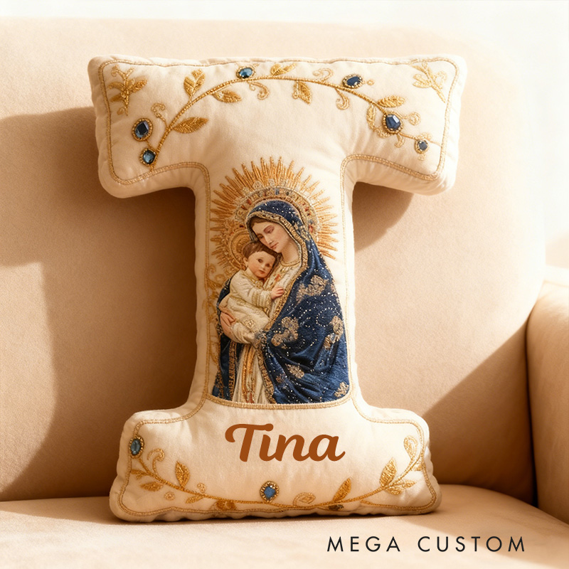 Personalized Virgin Mary and Baby Jesus Letter Pillow with Custom Name Faith Christian Home Decor Catholic Gift for Her Blessed Mother Graphic 3DPrint