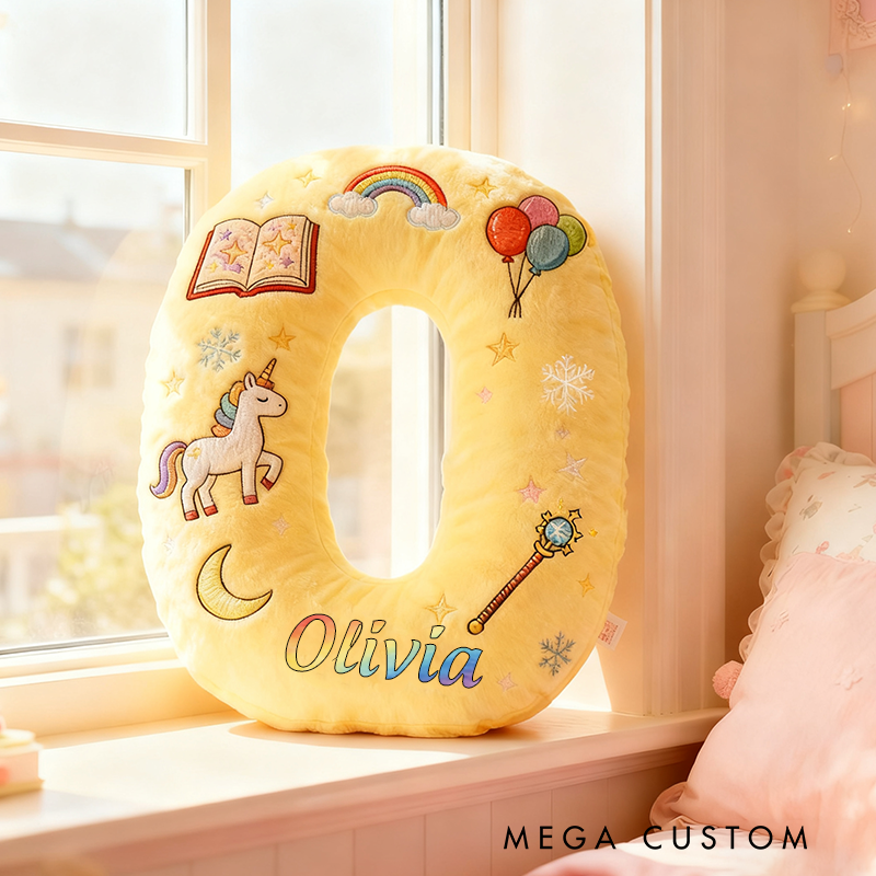 Personalized Cute Letter Pillow with Rainbow Balloons Magic Wand Magic Book for a Colorful Design Graphic 3D Print Pillow Christmas Gift