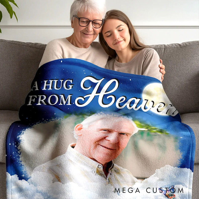 Personalized Starry Sky Moon Cloud Soft Throw Blanket with Photo Remembrance In Loving Memory Sympathy Gift for Loss of Loved One