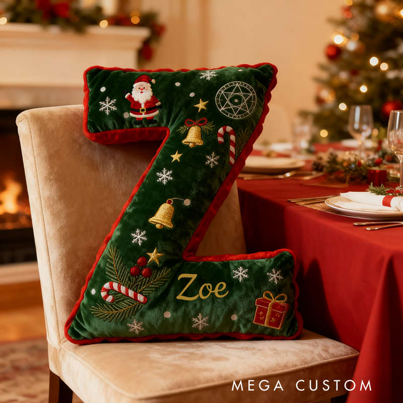 Personalized Letter Christmas Pillow with Name Festive Green and Red Design Custom Name Graphic 3D Print Pillow Christmas Gift