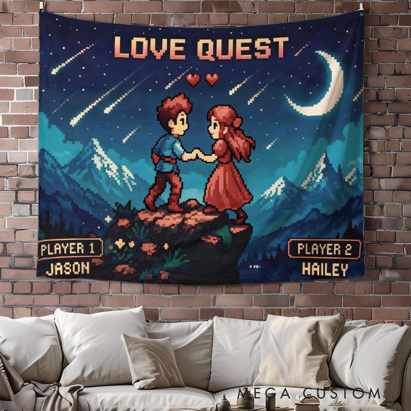 Personalized Starry Night Couple Tapestry Video Game Tapestry Gift for Nerdy Wedding & Gaming Room Decor for Couples