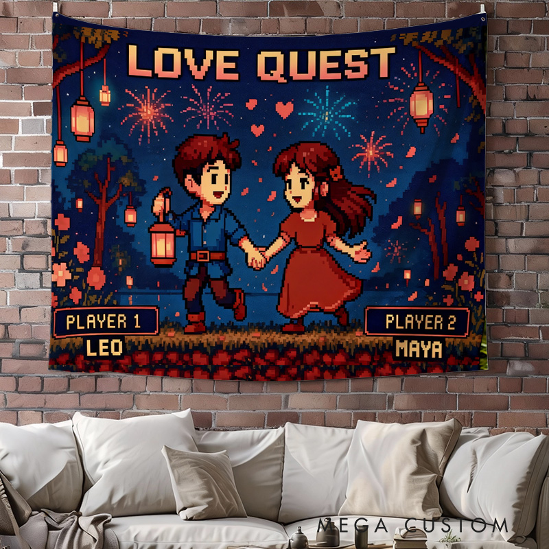 Personalized New Year Couple Tapestry Video Game Tapestry Gift for Nerdy Wedding & Gaming Room Decor for Couples