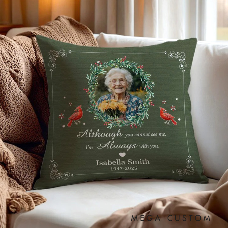 Personalized Holly Photo Cardinal Butterfly Design Soft Throw Pillow Cover with Name and Year Home Decor Memorial Gift for Family