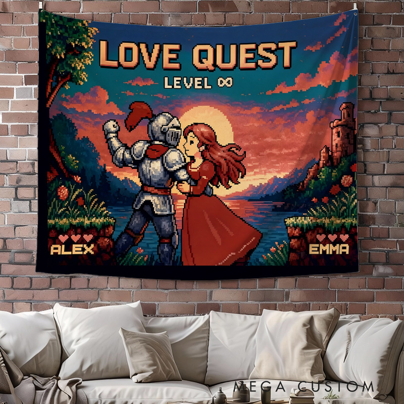 Personalized the Knight And the Princess Couple Tapestry Video Game Tapestry Gift for Nerdy Wedding  Gaming Room Decor for Couples