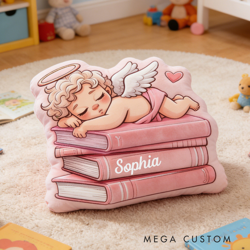 Personalized Sleeping Cupid Throw Pillow Graphic 3D Print Book Pillow with Name for Boyfriend Girlfriend Book Lover Bookish Bookworm Valentine's Day Gift
