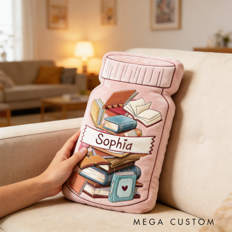 Personalized Book Jar Throw Pillow Graphic 3D Print Book Pillow with Name for Book Lover Bookish Bookworm Christmas Gift