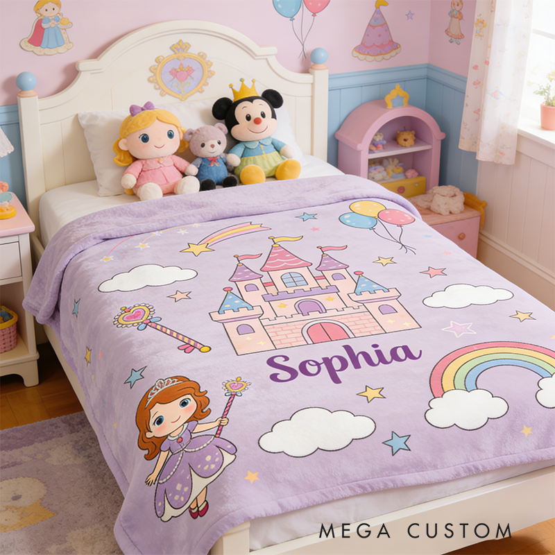 Personalized Princess Purple Soft Blanket with Name Home Magic Birthday Gift for Magic Friends