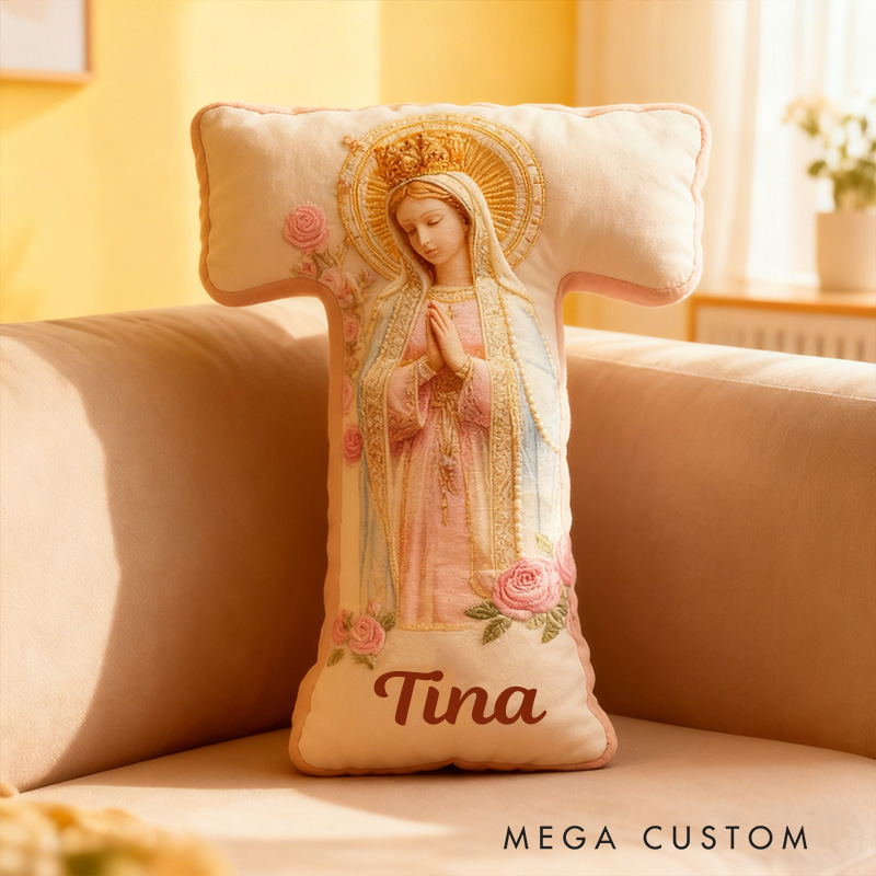 Personalized Our Lady of Guadalupe Letter Pillow with Custom Name Home Decor Catholic Gift for Prayer & Faith Virgin Mary Pink Rose Graphic 3D Print