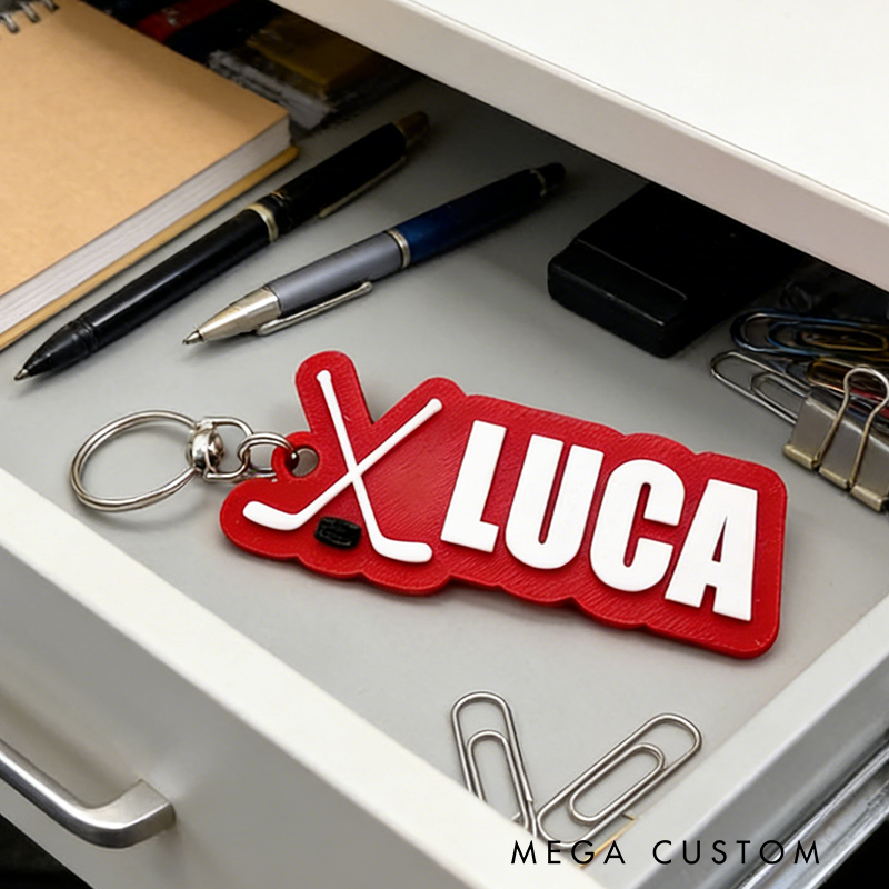 Personalized Ice Hockey Keychain with Custom Name Design