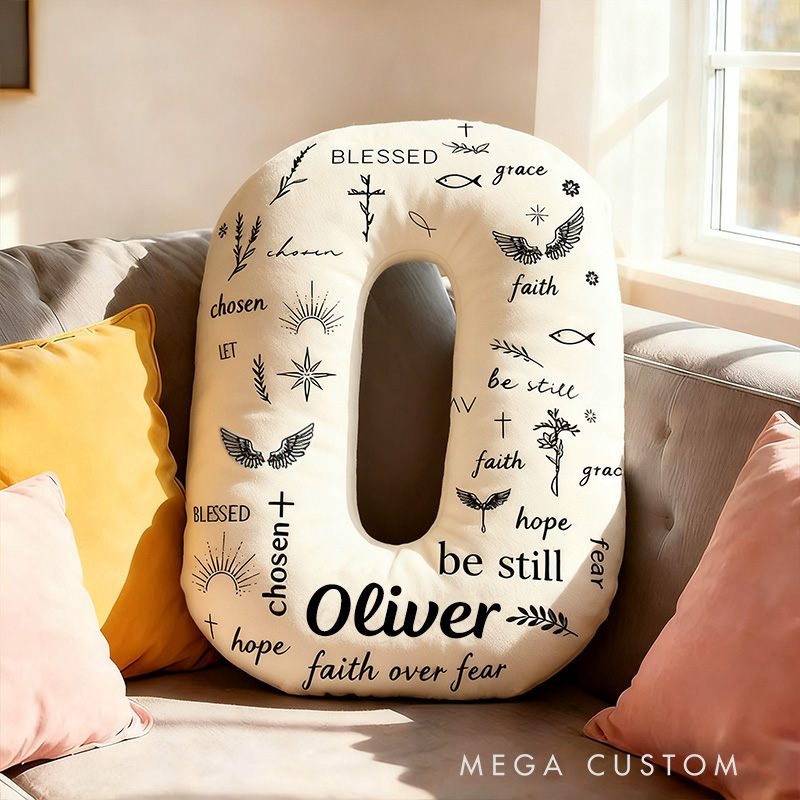 Personalized Faith over Fear Letter Pillow with Custom Name Home Decor Faith Hope Grace Cross Dove Pillow Religious Christian Gift