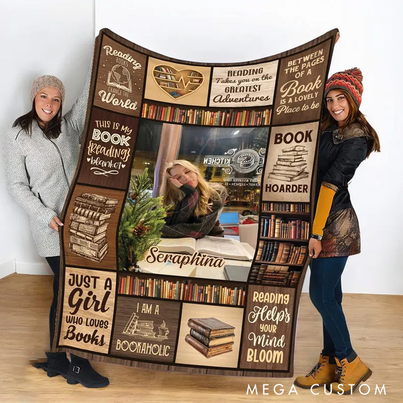 Personalized Just a Girl Who Loves Books Throw Blanket Custom Photo and Name Blanket for Book Lovers Reader Bookish Bookworm Librarian Gift