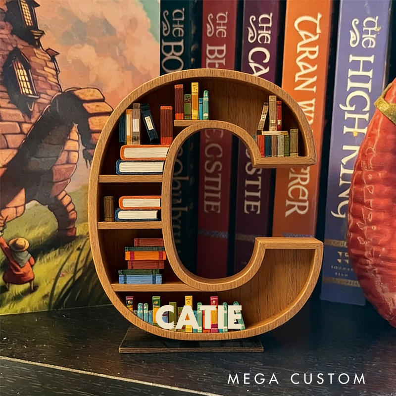 Personalized Alphabet Bookshelf Decor Custom 3D Print Letter with Library Decor Gift for Book Lover Bookish Bookworm Reader