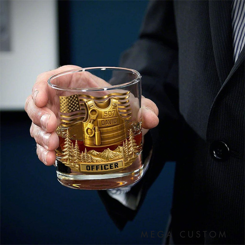 Personalized Police Whiskey Decanter Set Custom Name and Badge Number Gift for Police Officers