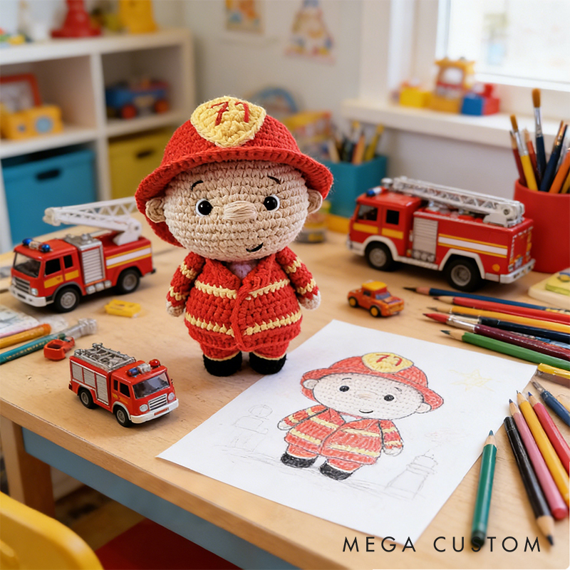 Crochet Firefighter Doll For Baby and Kid- Adorable Toy with Pattern, Kit, and Finished Option