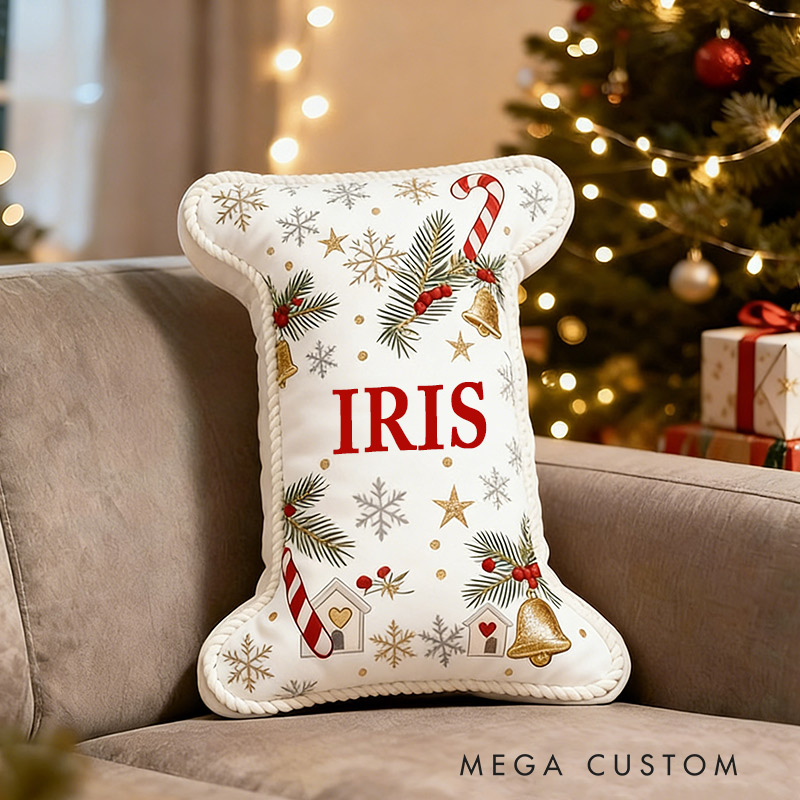 Personalized Christmas Initial Pillow Graphic 3D Print Custom Name Pillow Festive Holiday Decor Cozy Home Accent Soft Cushion Gift for Family and Kids 
