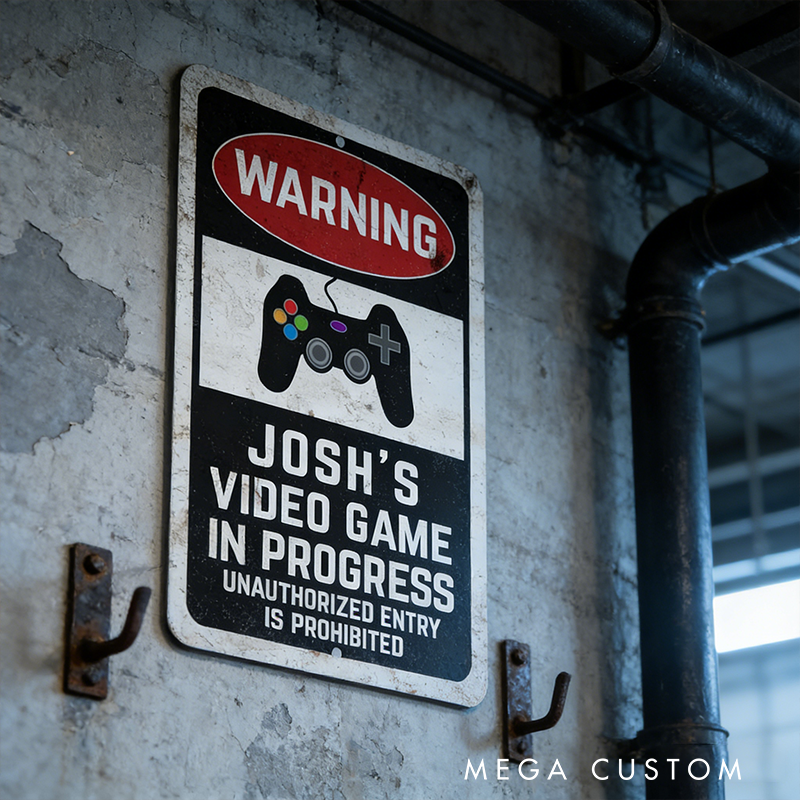 Personalized Warning Video Game Metal Room Sign Customized Gamer Warning Sign Name Sign Game Geek Gift