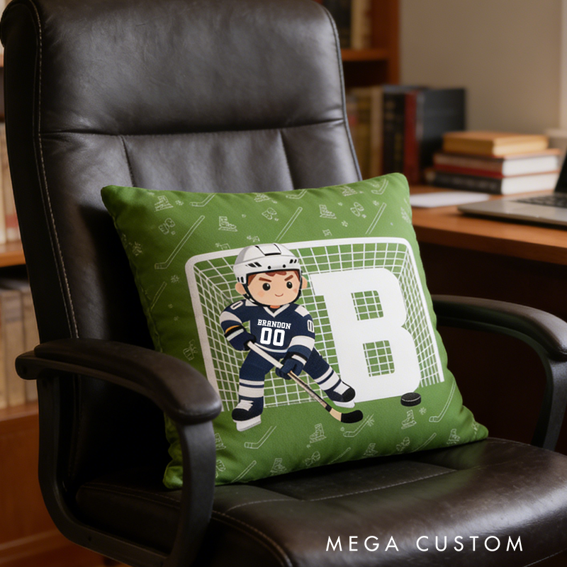 Personalized Ice Hockey Pillow with Custom Name and Number Design