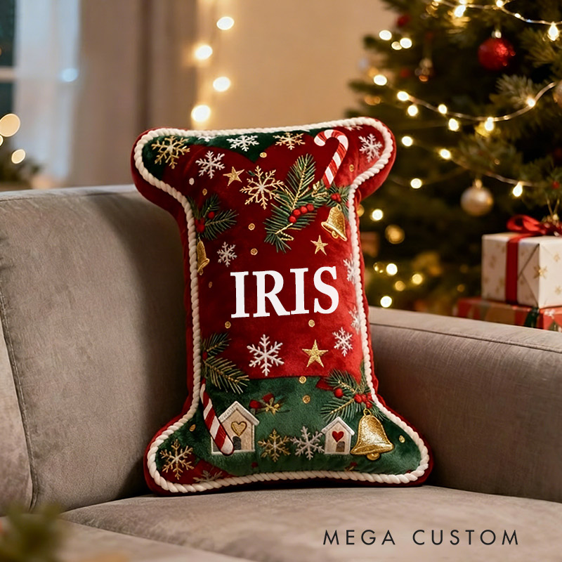 Personalized Christmas Initial Pillow Graphic 3D Print Custom Name Pillow Festive Holiday Decor Cozy Home Accent Soft Cushion Gift for Kids Family
