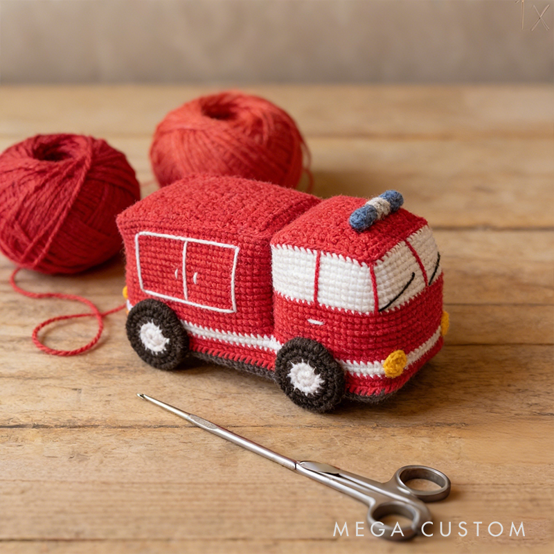 Handmade Crochet Vehicle Toys Fire Truck Ambulance Police Car and Taxi Pattern Kit or Finished Toy