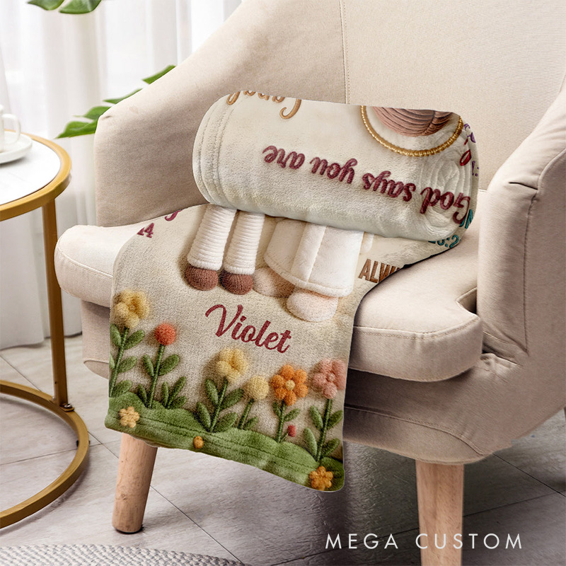Personalized God Says You Are Soft Throw Christian Blanket with Custom Name and Photo Jesus Embracing You Graphic 3D Print Blanket Religious Gift