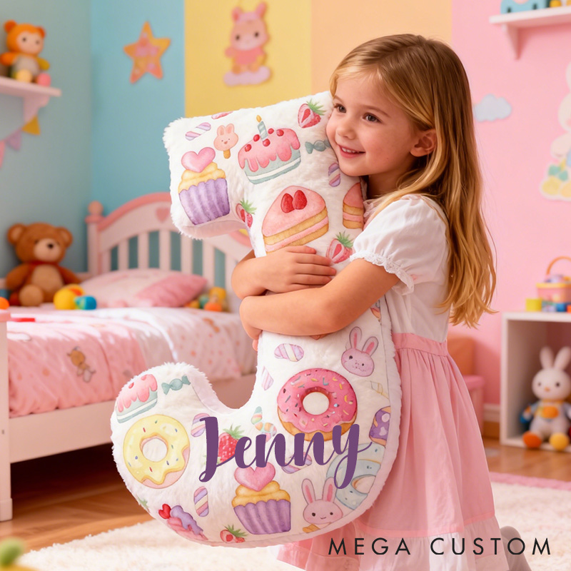 Personalized Cupcake Donut Delight Initial Pillow Graphic 3D Print Pillow with Name for Baking Lovers 