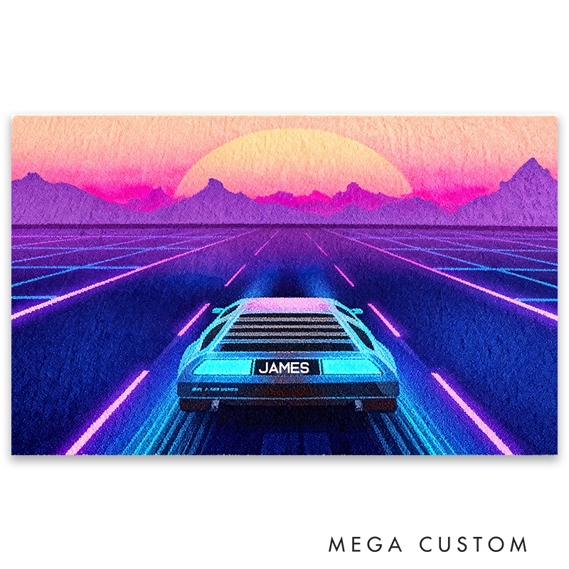 Personalized Cyberpunk Car Rug for Gamer Game Lovers Gift for Kids Game Room Decor