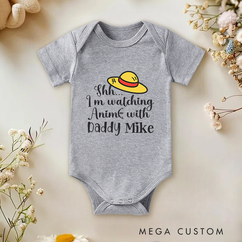 Personalized Shh I’m Watching Anime With Daddy Baby Baby Onesie Gift for First Father’s Day