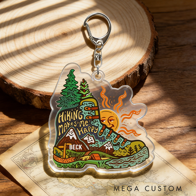 Personalized Nature Lover's Hiking Keychain Hiking Makes Me Happy Keychain Outdoor Adventurers Lover Gift