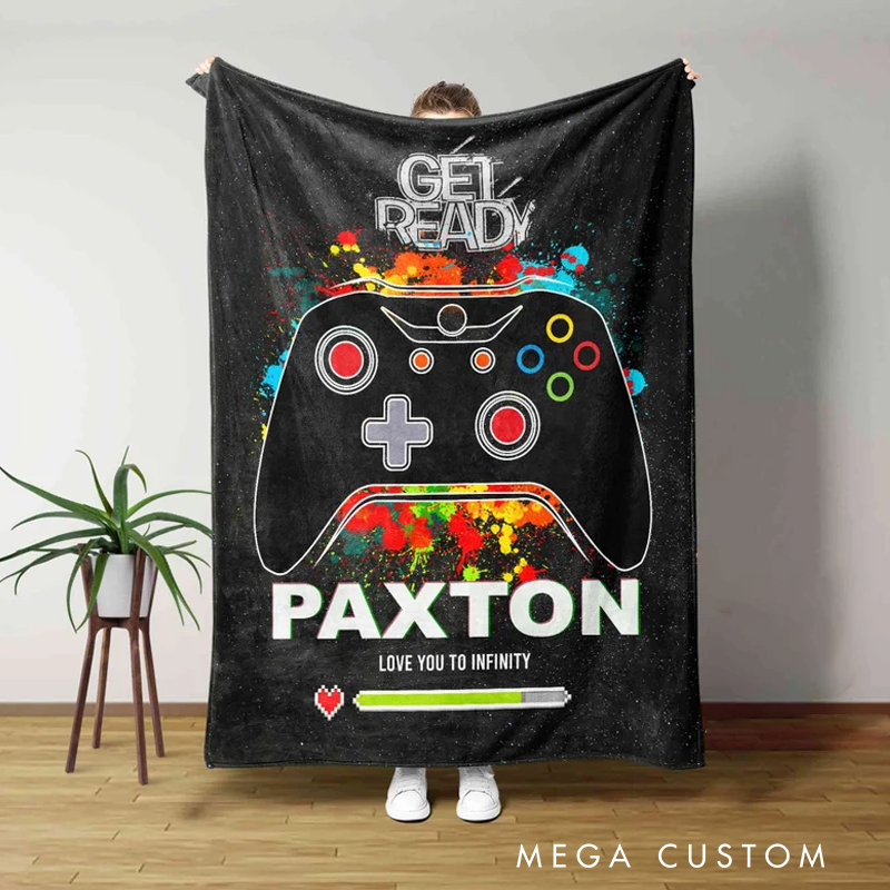 Personalized Gaming Blanket Get Ready Blanket Video Game Blanket Custom Name Blanket Gamer Geek Gift