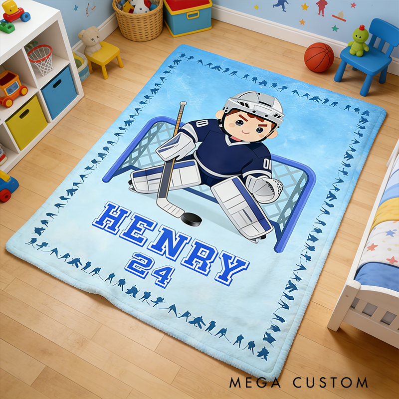 Personalize Your Ice Hockey Kids Rug with Custom Name and Number Design