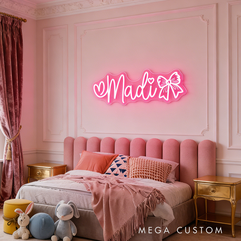 Personalized Cheerleader Neon Sign with Custom Name and Bow Design for Cheerleader Girls