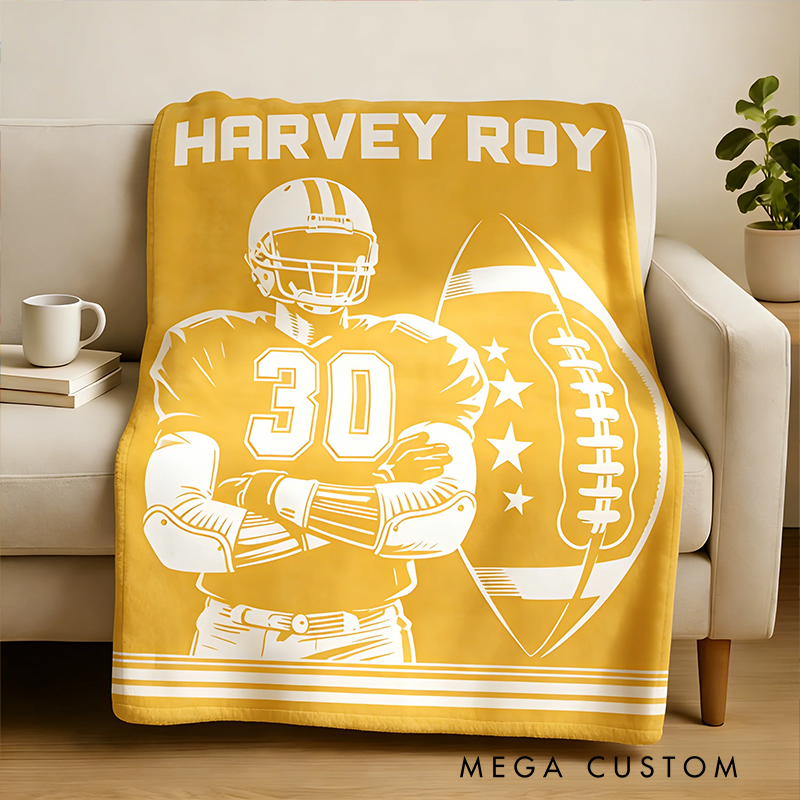Personalize Your American Football Blanket with Custom Name and Number Design