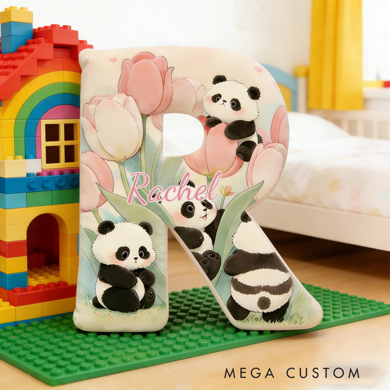 Personalized Panda and Tulip Throw Pillow Graphic 3D Print Tulip Pillow with Name for Girl Boy Kids Gardening Lover Christmas Gifts Loving Room Decor