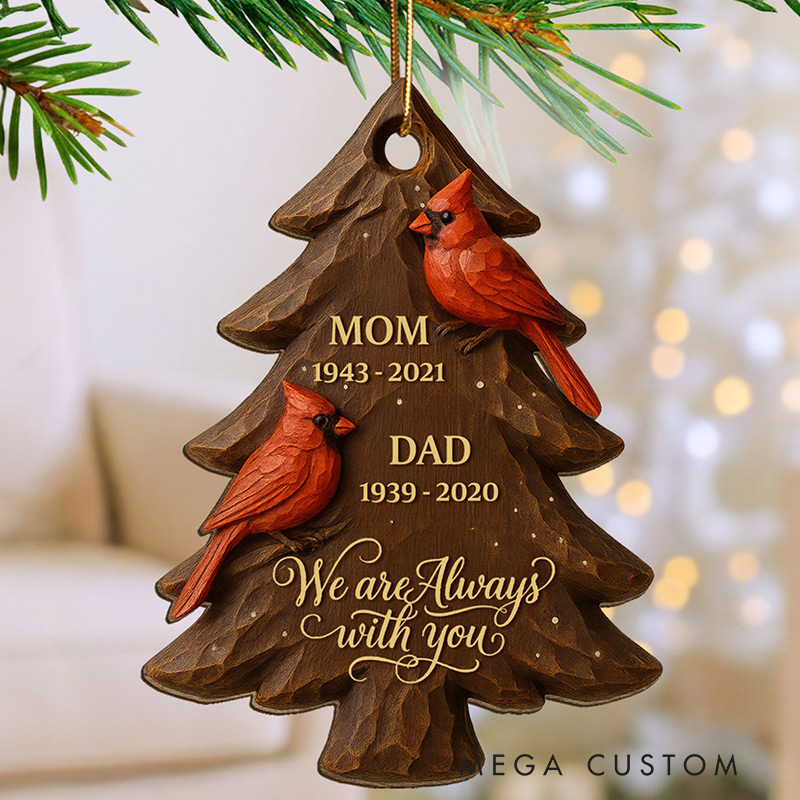 Personalized Wood Ornament 3D Effect Christmas Cardinals Memorial Ornament Remembrance Gift Sympathy Gift