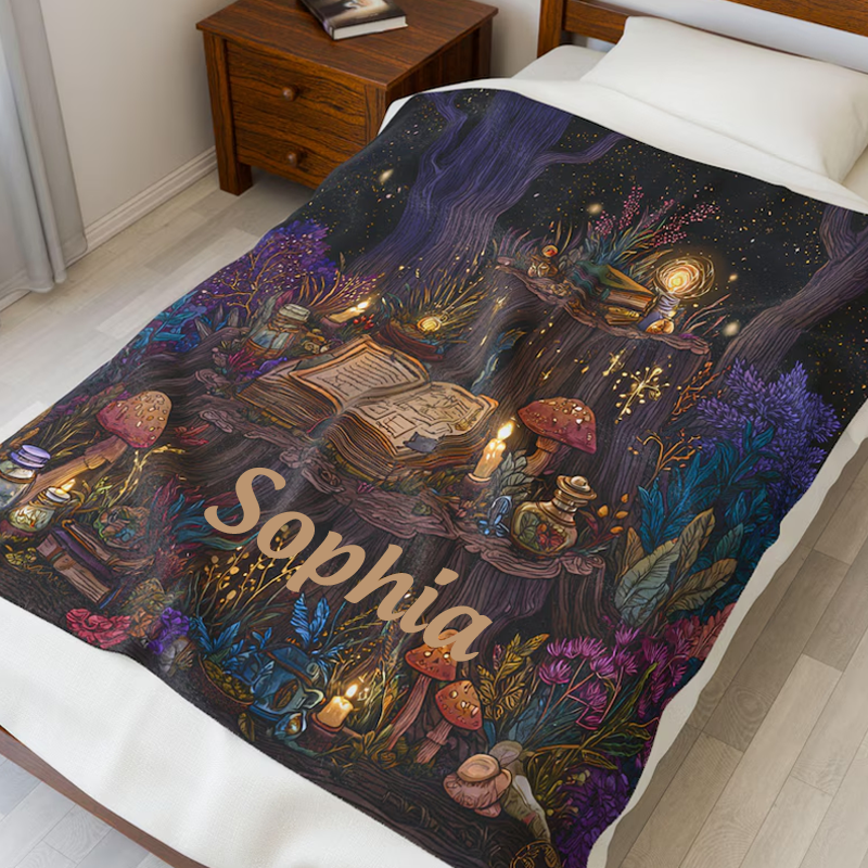 Personalized Magic Forest Plush Blanket Whimsical Enchanted Throw Custom Name Gift Magic Forest Throw Best Fan Gift Magic School of Magic Gift